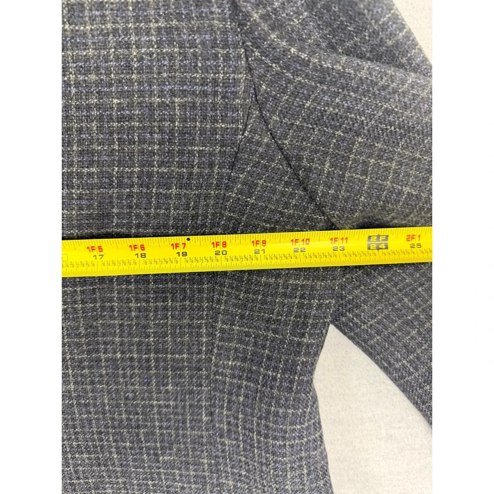 Southwick Mens 42L Sport Coat Blazer Grey Blue Micro Check USA Made